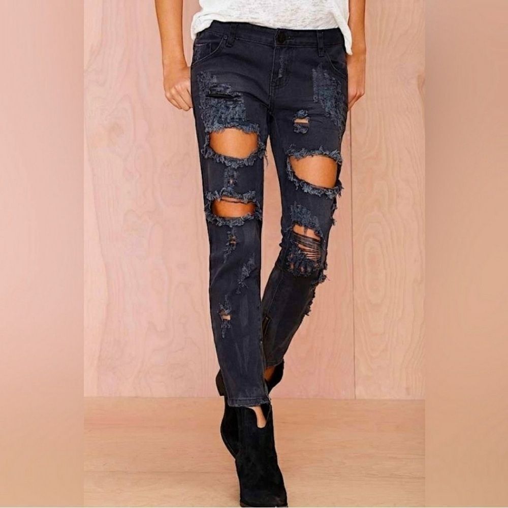 One by one teaspoon trashed freebirds distressed jeans